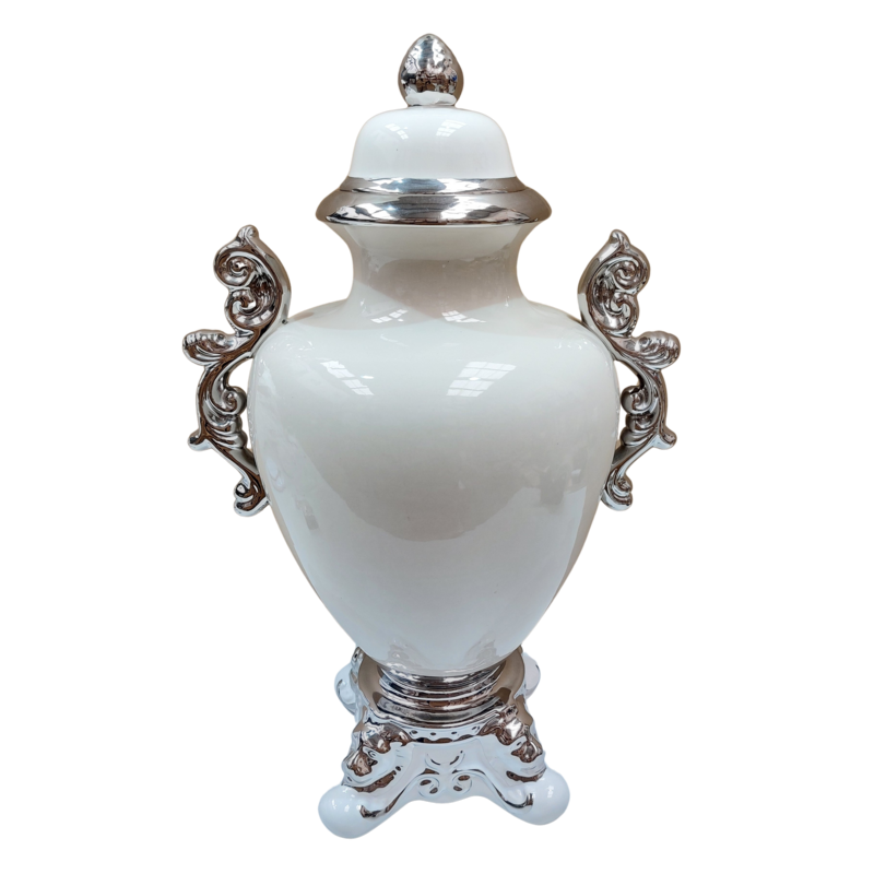 Tibor/Trofeo Porcelana 51 x 32 cm Blanco con plateado - 20 in